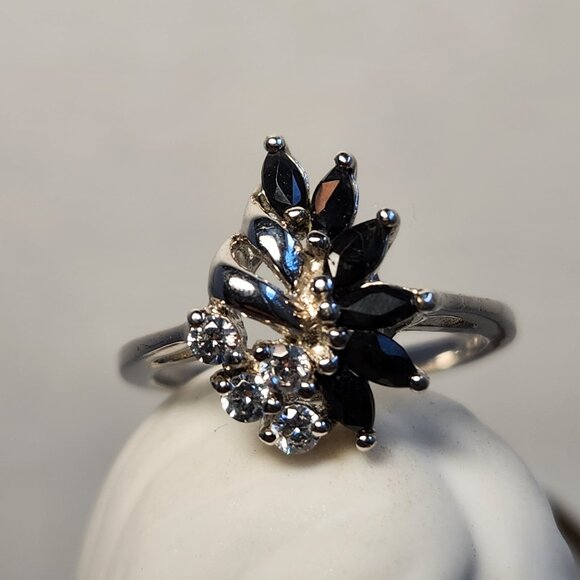 VTG Classic 925 Silver Natural Sapphire CZ Cluster Flower Ring Sz 7 & 10 - Picture 7 of 11
